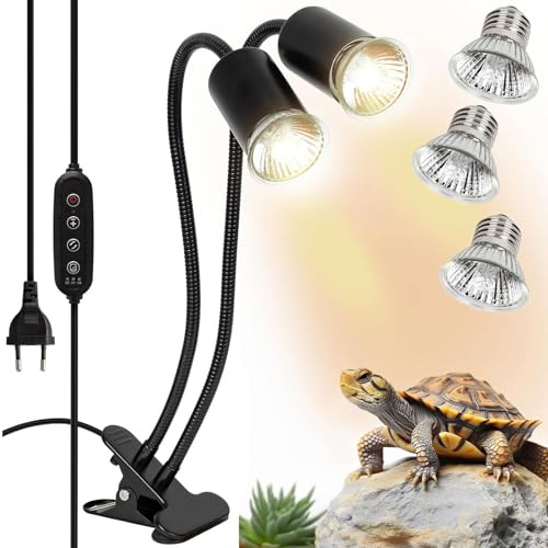 SIYOMG Schildkröte Wärmelampe - Reptilien Terrarium Lampe mit 360° Schwenkklemme Clip und 3 x 50W E27 Glühbirne UVA UVB-Wärmelampe für Schildkröte, Schlange, Eidechse