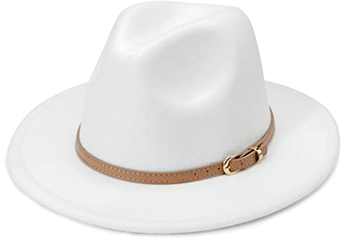 DRESHOW Fedora-Hut mit breiter Krempe für Damen Gürtelschnalle Retro-Panama-Schlapphut
