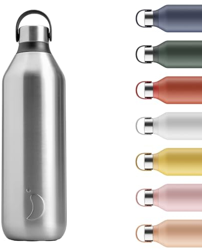 Chilly's Series 2 Water Bottle - Vacuum Insulated Stainless Steel Water Bottle with Soft Collar & Carry Loop, Thermal Flask For Hot & Cold Drinks - Leak Proof, No Sweat - Stainless Steel, 1000ml