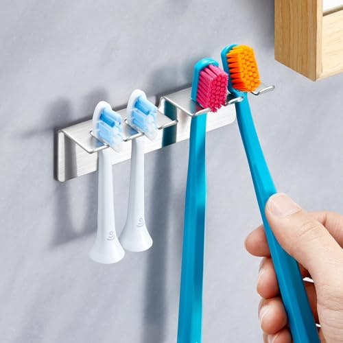 Soporte para Cepillo de Dientes de Pared, Soporte para cepillo de dientes eléctrico de pared sin taladrar, Portacepillos de Dientes en Acero Inoxidablepara 4 Cabezales de Cepillo Eléctricos, para baño