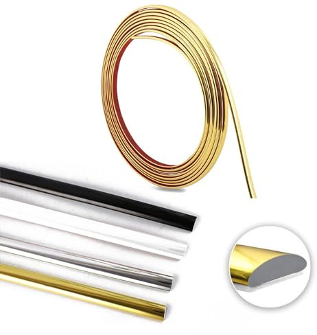 Garniture de moulage dorée flexible - 10 m x 8 mm x 3 mm - Autocollant - Pour plafond - 10 m x 8 mm x 3 mm - Doré