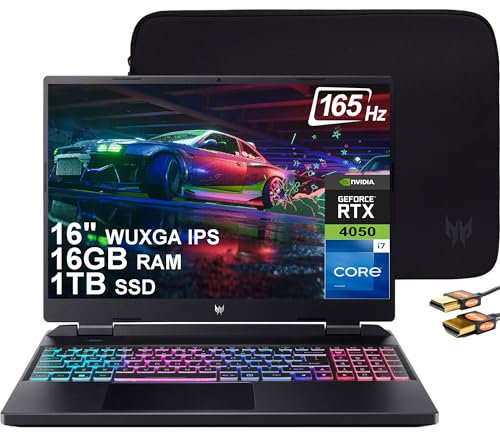 acer Predator Helios Neo 16 Gaming Laptop 16 WUXGA 165Hz IPS Intel 16-Core i7-13700HX 16GB RAM 1TB SSD GeForce RTX 4050 6GB RGB Backlit Keyboard Thunderbolt 4 Killer AX1650 Win11 + HDMI Cable