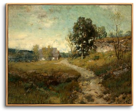 hyidecorart Vintage Leinwand Bilder mit Rahmen Holz, 30x40 cm Wandbilder Wohnzimmer Natur Ländlich Landschafts Bild Aesthetic, Wanddeko Schlafzimmer Gemälde Badezimmer Kunst Büro Zimmer Esszimmer