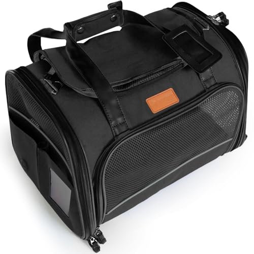 PETPROVED Transportbox Katze Hund Hundetasche für Kleine Hunde Katzentransportbox Katzen Transportboxen Hundetragetasche Tragetasche Hund Katzentasche Katzenbox Katzenkorb Transport (M Schwarz)