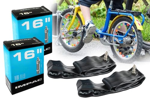 2 Fahrradschlauch, Schlauch 16 x 1,75-2,25 Zoll 47-57/305 mit Dunlop-Ventil DV Fahrradventil 26mm, von Impac universal, BMX Kinderfahrrad Roller Laufrad