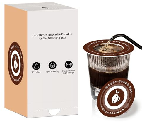 carrottimes 50 st Engångskaffefilter, Portabel Pour Over, Hängande Engångs Kaffepåse, Enkel Serveringskaffe eller Te, Perfekt för Resa, Camping, Kontor, Hem (Brun)