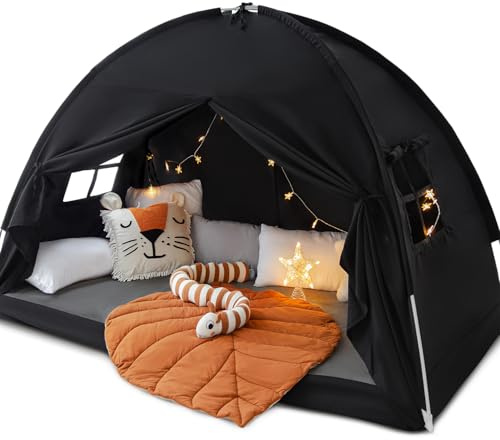 Full Size Bed Canopy Bed Tents Dream Tent on Bed Privacy Space Blackout Sleeping Tents Indoor Breathable Portable Cottage Drafty Room Floor Bed Tents (Large Black)