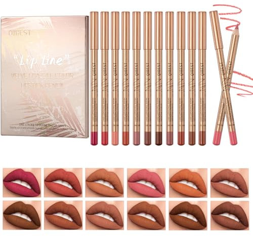 12 Farben Matte Lipliner Set, Cremiger Hochpigmentierter Lippenkonturenstift, Lip Plumper Langanhaltend Wasserfest Lippenstift, Glatte Textur Lip Liner Stift, Natürliches Lippen Makeup für Frauen