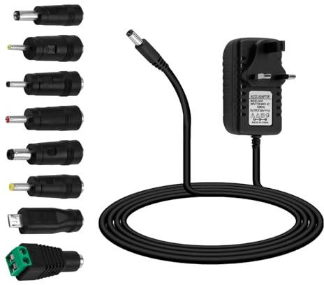 24V 1A Power Supply 24 Volt AC to DC Power Adapter with Multiple Heads DC Plug Universal Charger for Massage Gun Led Strip Light CCTV Camera Router Sound Bar Nail Lamp Electronics