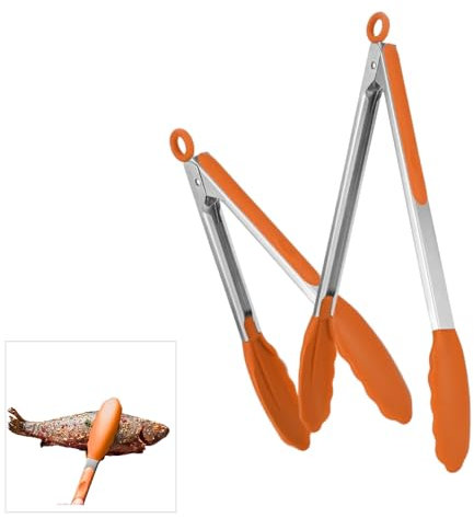 Kitchen Tongs | Set of 2 – 9 inch & 12 inch | Stainless Steel Food Tongs | Premium Locking | Non-Stick Tongs | Cooking Tongs | BBQ | Grilling | Salad Tong | BPA Free