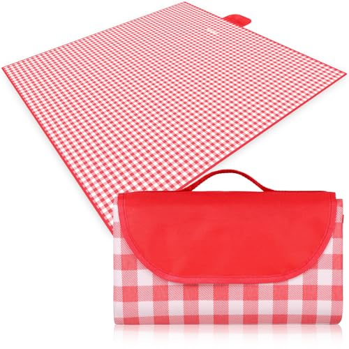 Eucomir Manta de Pícnic 200x200CM Manta para Picnic Impermeable Tapete de Picnic Plegable con Asa Apta para Hacer Senderismo, Viajar, ir de acampada, Al aire Libre y Fiesta, Rojo