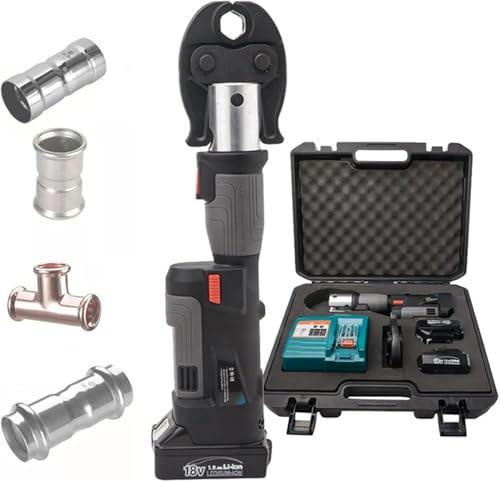 Herramienta De Prensa De Tubería Hidráulica De Batería Portátil Para Plomería De Cobre Multicapa, Con 3 Mordazas De Prensa/2 Baterías/1 Cargador Y Estuche De Transporte gris
