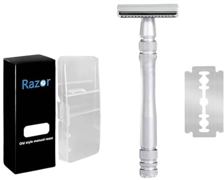 HABNI Rasoio Manuale, Rasoio a Doppia Lama, Rasoio di Sicurezza per Uomo, 10 Lame (Argento)