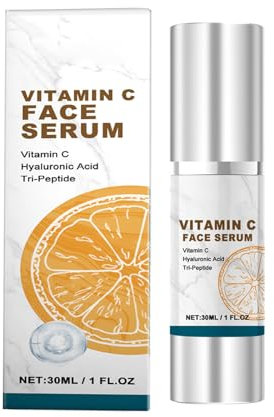Sérum Visage à la Vitamine C 30ml avec acide hyaluronique, vegan, Serum hydratant anti-âge & anti ride pour le visage, Soin Visage Anti-âge Idéal Comme Crème Contour des Yeux (1PCS)
