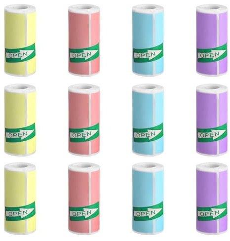 12 Rollen Farbig Drucker Papier Thermopapier für Sticker Drucker, Thermorollen Thermodrucker Papier, für Thermopapier Kamera, Fotos, Notizen 57 X30cm