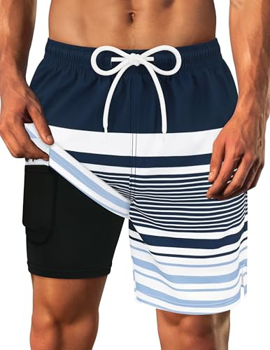 Sarfel Mens Swim Trunks with Compression Liner 7 Mens Bathing Suit 7 Inch Inseam Men's Board Shorts Men's Swimming Trunks Men