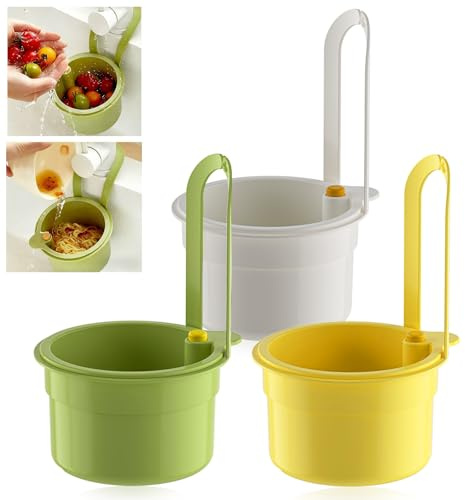 3 PCS Sink Strainer Basket, Sink Food Catcher Kitchen Drain Baskets Removable Hanging Sink Colander Filter for Garbage Leftovers(Green Yellow White)
