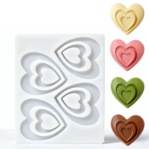 Molde de silicona para chocolate con doble agujero en forma de corazón – Molde para hornear con temática del día de San Valentín, adecuado para chocolate, cubitos de hielo, dulces, jabón hecho a mano