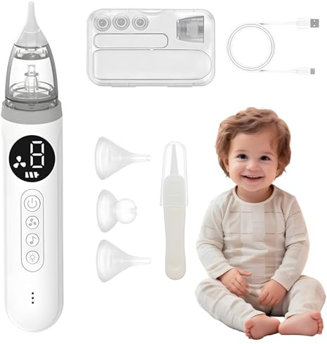 Anluomafuy Aspirador Eléctrico Nasal, Aspirador Nasal Eléctrico Bebés con 3 Puntas de Silicona Suave 3 Niveles, Función de Música, Impermeable, Recargable por USB, para Recién Nacidos y Niños