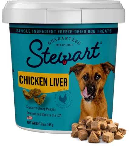 Stewart 100% Chicken Liver Dog Treats, 3 oz Tub, ~55 Pieces, Freeze Dried Raw, Single Ingredient, 60% Protein Training Treats or Meal Topper, Grain Free, Gluten Free