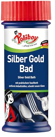 Poliboy - Silber Gold Bad - mit praktischem Tauchkorb - verleiht neuen Hochglanz und reinigt selbstständig - Silberreinigung/Schmuckreiniger - Einzeln - 375 ml - Made in Germany