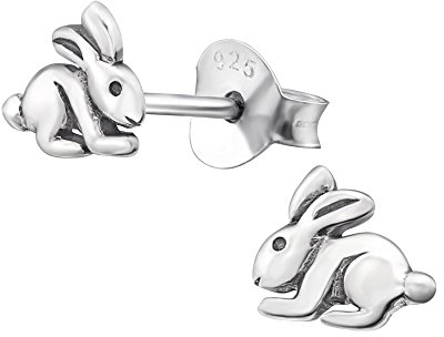 Laimons Mädchen Kids Kinder-Ohrstecker Ohrringe Kinderschmuck Hase Häschen Kaninchen Tier süß oxidiert glanz aus Sterling Silber 925