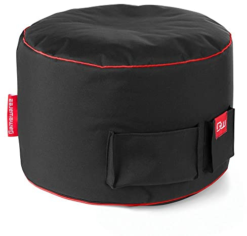 Gamewarez Sitzsack-Hocker 50x30cm mit EPS-Perlen Füllung - Fußhocker Hocker – Gaming-Hocker, Sitzhocker, Fußhocker zum Zocken, mit Seitentasche, robust und reißfest, Made in Germany, schwarz-rot