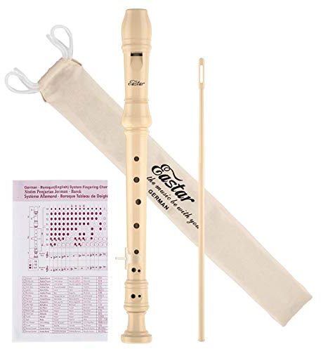 Eastar Soprano Recorder Instrument for Kids Beginners, German Fingering C Key with Cleaning Kit, Thumb Rest, Cotton Bag, Fingering Chart, ERS-21GN, Natural, School-Approved