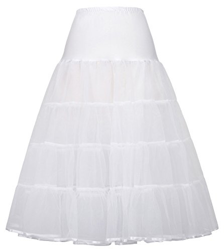 GRACE KARIN Women's 50s Tea Length Petticoat Skirts Pink Puffy Tutu Crinoline Underskirt for Girl (White,XXL)