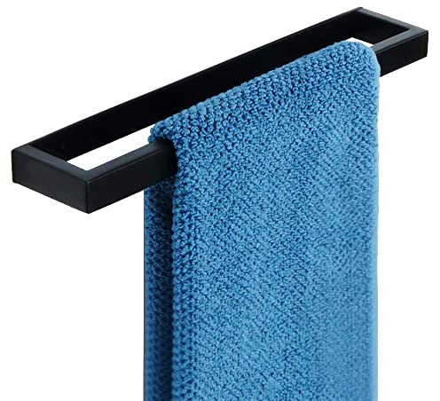 SAYAYO 30CM Porte Serviette sans Perçage Salle de Bain, Support Serviette Mural en Acier Inoxydable pour Cuisine Lavabo Toilette, Montage à Vis/Adhésif, Noir Mat, EGJF030-B