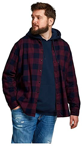 JACK & JONES Jjegingham Twill Shirt L/S PS Noos Chemise, Port Royale, 3XL Grande Taille Hommes