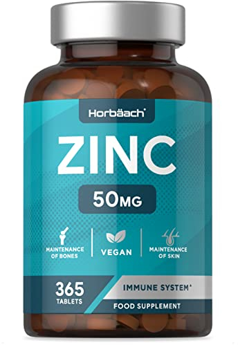 Zinc Supplement 50mg | High Strength Zinc Gluconate | 180 Vegan Tablets | Immune Support Supplement | by Horbaach