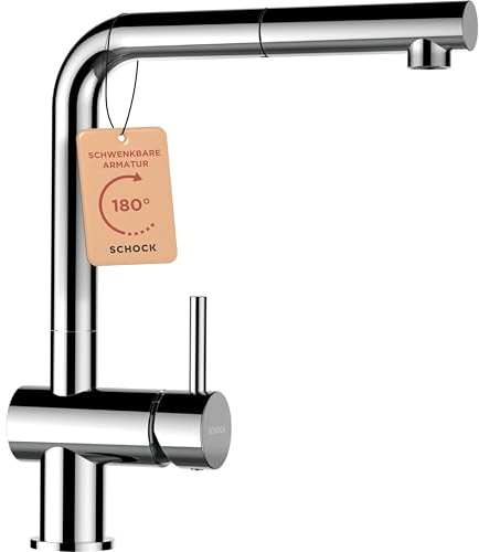 SCHOCK Epos - Grifo de cocina cromado de alta presión con alcachofa extensible