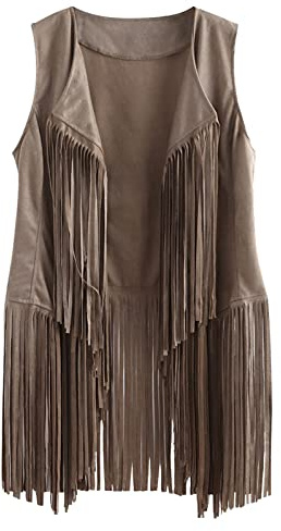 FEOYA Women's Gilet Fringe Vest Tassel Waistcoat Open Front Cardigans Faux Suede Sleeveless Jacket Coat Retro Vintage Hippie Gilet Plus Size Casual Loose Lapel Vest Top Spring Autumn Winter Beige XL