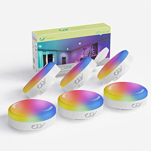 GY Alexa Lampe Smart Glühbirne GX53,Wlan LED Lampe Kompatibel mit Alexa/Google Home,8W=80W,600lm,RGBCW 3000K-6500K,Dimmbar Warmweiß-Kaltweiß und Mehrfarbige Birne, Kontrolle durch APP, 6 Stück