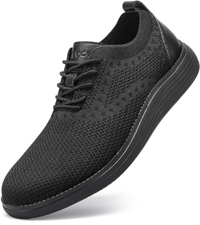 VILOCY Men's Casual Dress Sneakers Oxfords Business Shoes Lace Up Lightweight Comfortable Breathable Walking Knit Mesh Fashion Sneakers Tennis All Black,EU44