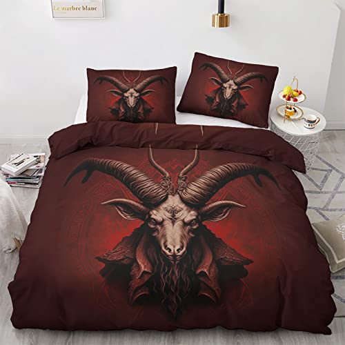 Generisch Gotisch Bettwäsche 135x200 2 teilig - Baphomet Bettbezug, Sommer Bettwäsche-Sets, Weich & Bügelfrei Mikrofaser Wendebettwäsche und 1 Kissenbezug 80x80 mit Reißverschlus &-2L191
