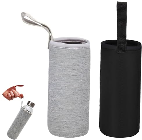 BNGXR Couvercle de Bouteille Néoprène, 2 Pièces Housse Gourde Isotherme, Housse Bouteille Neoprène pour Bouteilles en Verre 550ml Bouteille Isotherme pour Voyage Gymnase (Noire Grise)