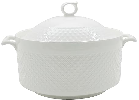 REANRO Soupière en céramique - Grande capacité de 3,8 l - Bol de service rond avec couvercle et poignées pour salade, pâtes, nouilles, ragoût, micro-ondes et lave-vaisselle - Blanc