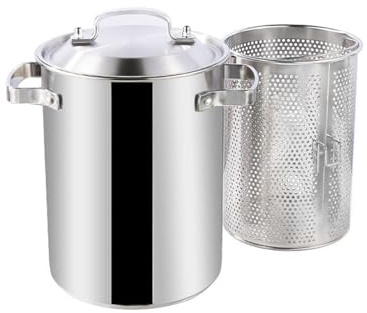 4L Stainless Steel Asparagus Steamer Pot with Strainer Basket and Lid - 3 Piece Set Deep Frying Pot Pasta Vertical Cooker for Kitchen French Fries, Chicken, Boiled Eggs, Shrimp