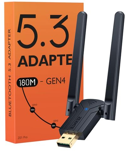 ZEXMTE USB Bluetooth Adapter for PC, 5.3 Long Range 590FT/180M Bluetooth for Desktop, Laptop, Printer, Keyboard, Mouse, Headset, Windows 8/10/11 Compatible (Plug and Play)