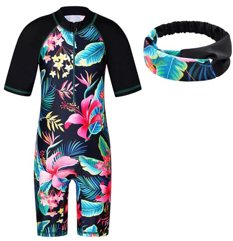 HUAANIUE Maillot de bain pour filles - Short pour enfants - Pièce unique - Maillot de bain rose - Costume de bain pour enfants - 4-12A - Noir - Maillot de bain avec bandeau, 10-11 ans