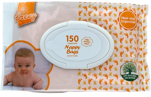 LND Gifts Fragranced Nappy Sacks - 1 Pack Of 150 Nappy bags Must Have Essential for Hygienic and Odour-Free Disposal of Nappies Portable Disposable Nappy Bag Scented Nappy Bags