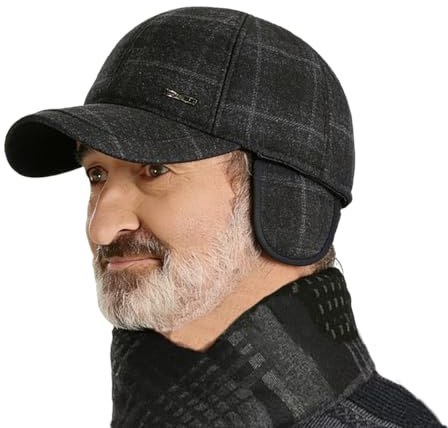 YAMEE Baseballkeps herr vinter med vikbara öronlappar, basebollkeps dam varmt skydd mot kyla, basebollkeps män mode, vintermössa herr justerbar, vinterkeps för unisex för löpning, golf, svart, En