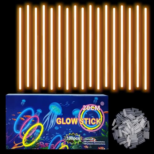 COSORO 100 Barras Luminosas,Pulseras Fluorescentes y 100 Conectores,Neon Kits para Crear Collares Accesorios,Naranja Varillas Brillantes para,Fiesta,Nochevieja,Navidad,Boda,Cumpleaños,Halloween