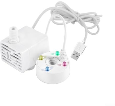 babominimer Brumisateur USB étanche avec lumières LED, long câble pour intérieur et extérieur, bassins, réservoirs, fontaines, fontaines d'eau (blanc)