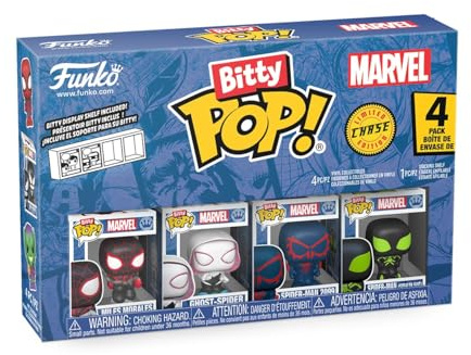 Funko Bitty POP! 4 Pack: Spider-Man - Miles Morales - Ghost-Spider - Spider-Man 2099 - Mystery Mini Figure - Styles may vary And A Surprise Mystery Mini Figure - 0.9 inch (2.2 cm) Collectable