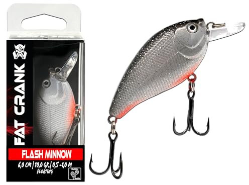 Wild Devil Baits Fat Crank Wobbler Hardbait Crankbait Kunstköder Raubfisch Köder Barsch Hecht Zander (Flash Minnow)