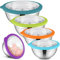 Herogo Rührschüssel 5er Set, Edelstahl Schüssel Salatschüssel mit Transparenter Luftdichtem Deckel, Schüsselset zum Backen Servieren, 4,5L/2,7L/1,5L/1,2L/0,7L, Stapelbar, Spülmaschinenfest, Bunt