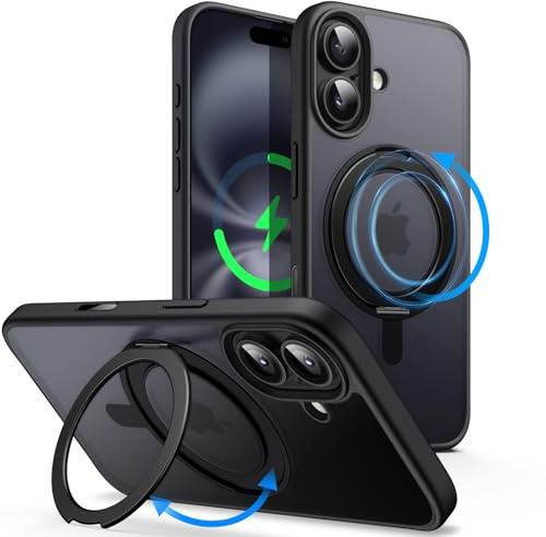 JETech 360 Degree Rotatable Ring Case for iPhone 16 6.1-Inch with Camera Control Button, Compatible with MagSafe, Slim Shockproof Phone Cover with Stand & Ring Holder (Black)